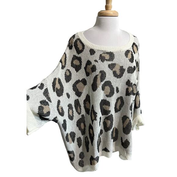 JODIFL Womens L Oversized Pullover Slouch Sweater Leopard Print Half Sleeve NEW - Picture 3 of 7